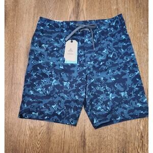 Prana Fenton Boardshorts Men's Size 31" 9" Inseam Bluefin Camo Swim Blue